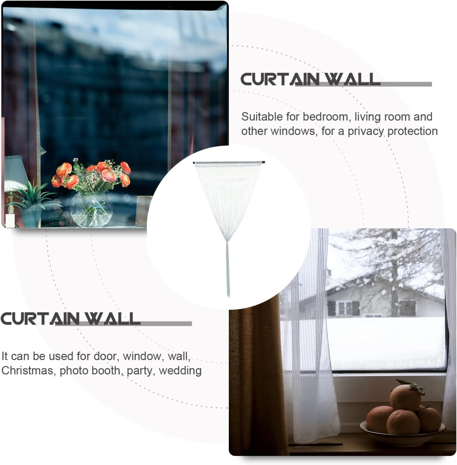 FOMIYES Grey Tassel Curtain for Doors and Windows