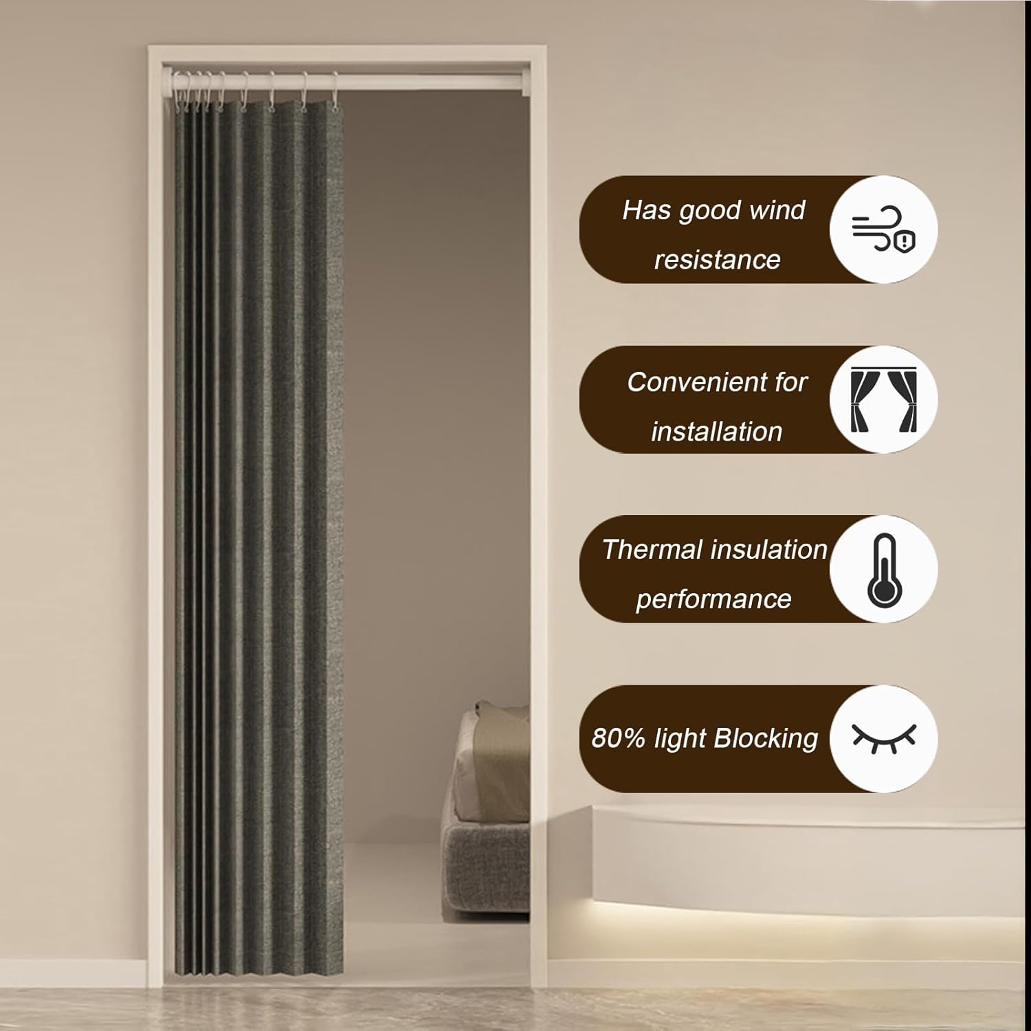 Blackout Curtains for Doorways and Closets Thermal Insulated Grey 59x94 Inch