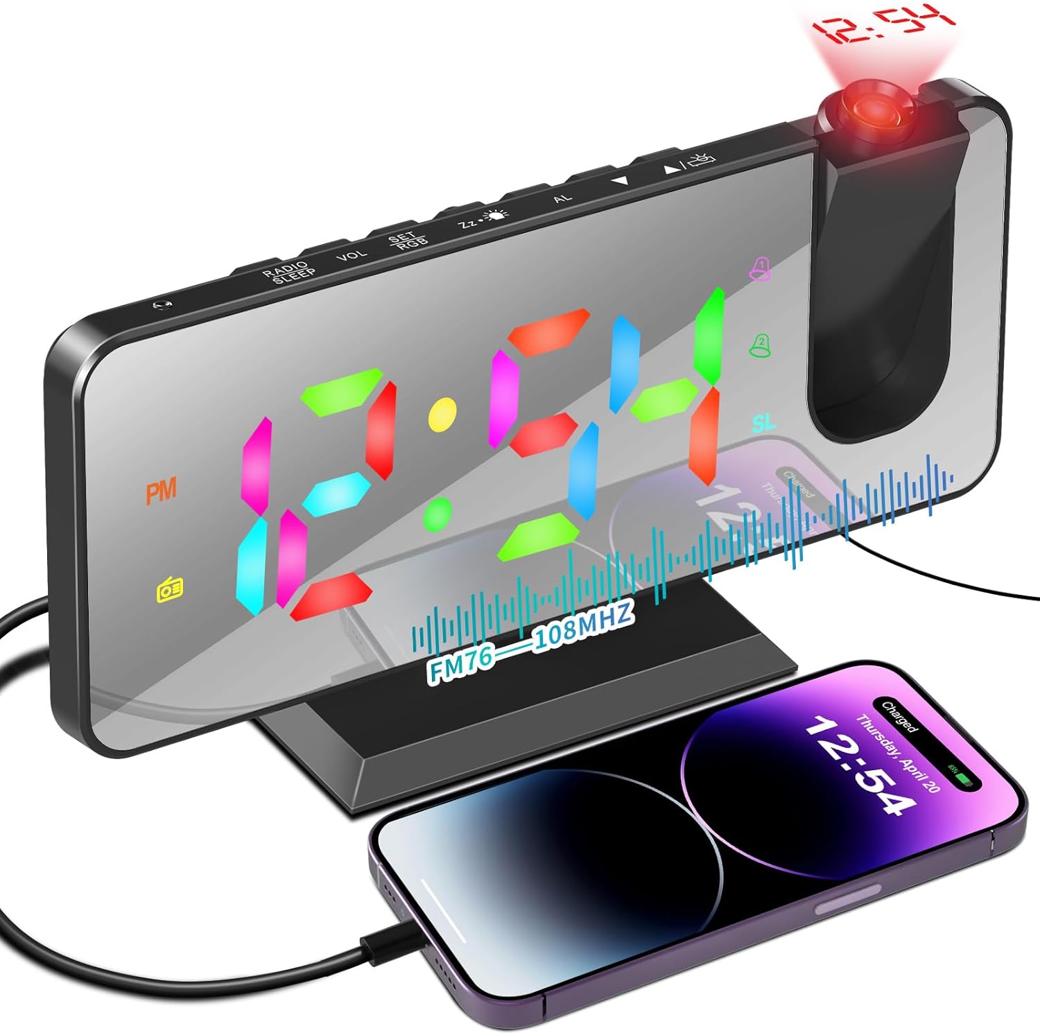 TAKRINK Projection Alarm Clock with Ceiling Projector and Dual Alarms