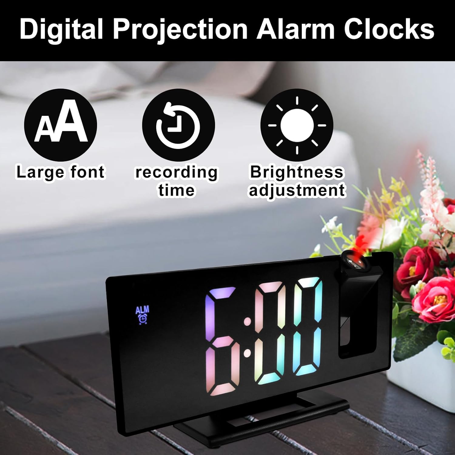 Projection Alarm Clock with Rotatable Projector and Mirror