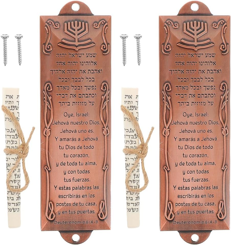 LOGOFUN 2PCS Red Bronze Mezuzah Scroll Door Decor
