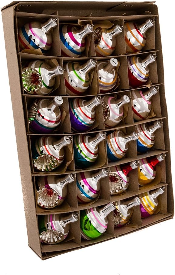 Kurt Adler Early Years Mini Glass Ornament Set of 24 - Ball and Reflector