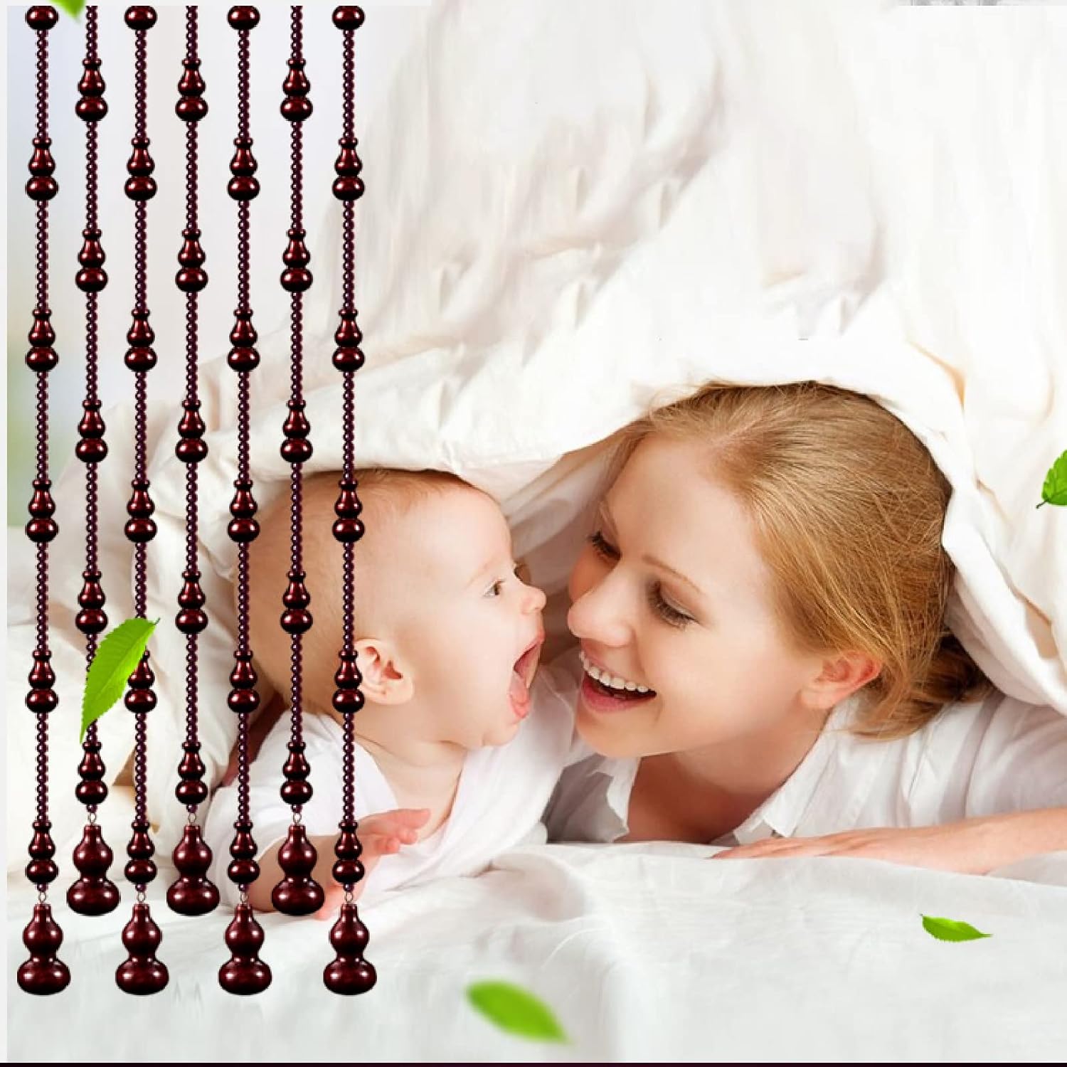 ZHANGQINGXIU Wooden Bead Door Curtain Decor Panel