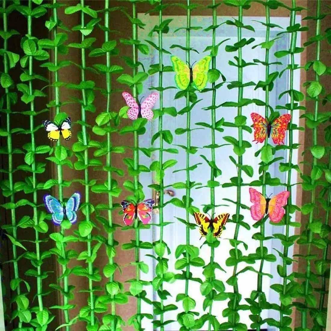 Green Leaves Fringe Bamboo Beaded Curtain for Doors and Windows