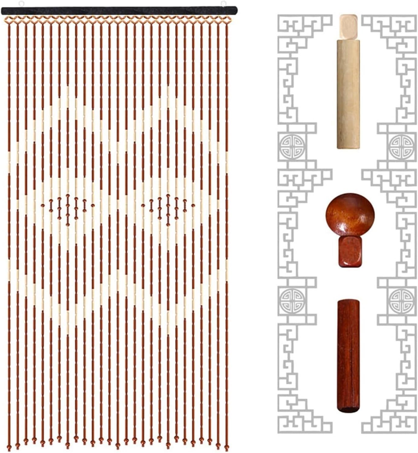 Wood Beaded Curtain with Bamboo Design 27 Strands