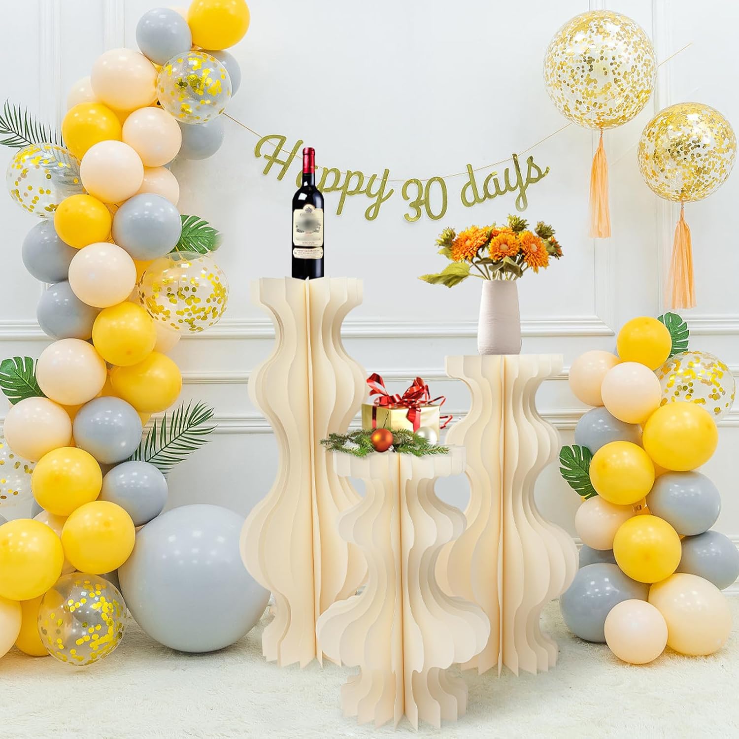 3PCs Cylinder Pedestal Stands for Party Wedding Display Set Foldable Paper Stand