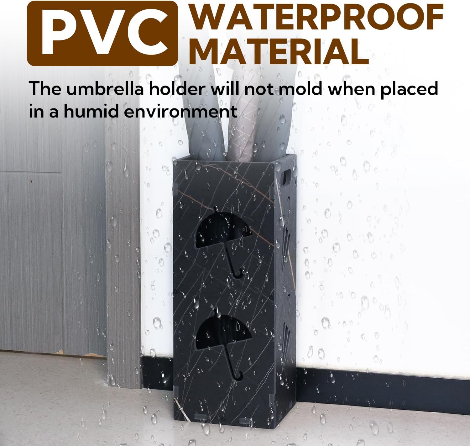 Square Freestanding Black Umbrella Stand with Drip Tray