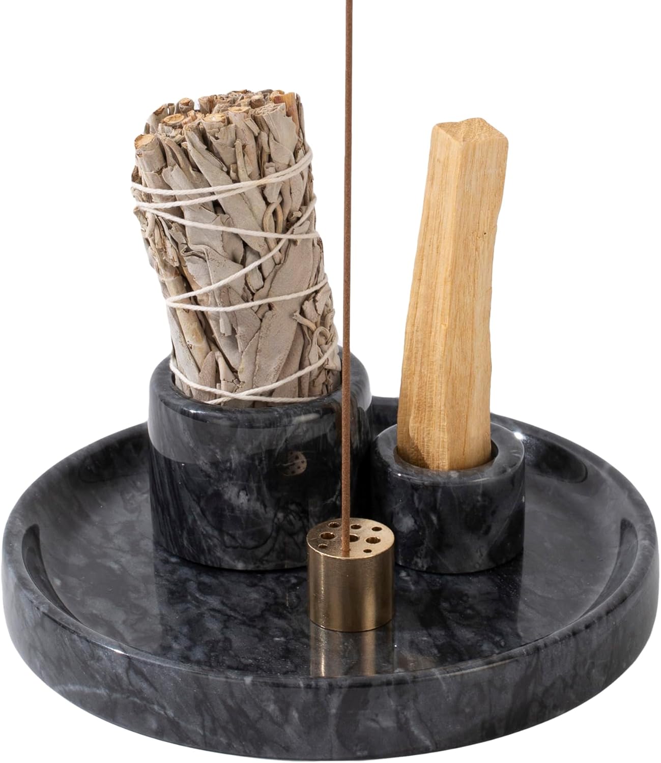 4 in 1 Natural Marble Incense Holder with 9 Holes - Black
