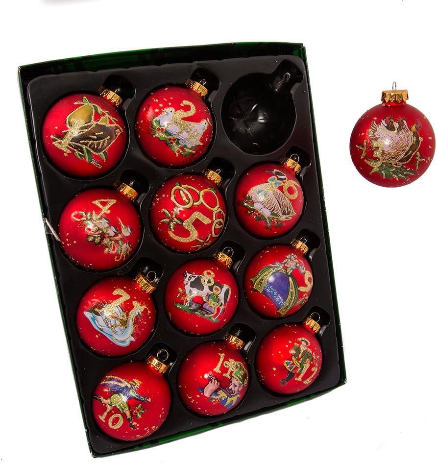 Kurt Adler 12 Days of Christmas Glass Balls Set 65mm