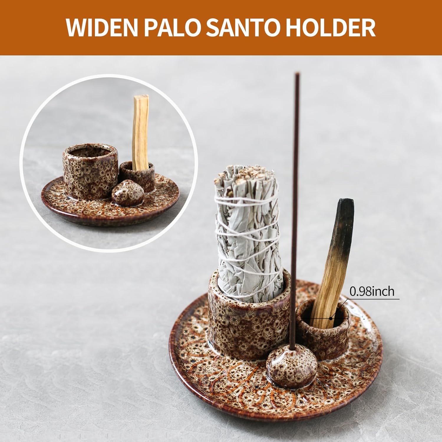 Palo Santo Sticks Holder Ceramic Incense Burner Brown White