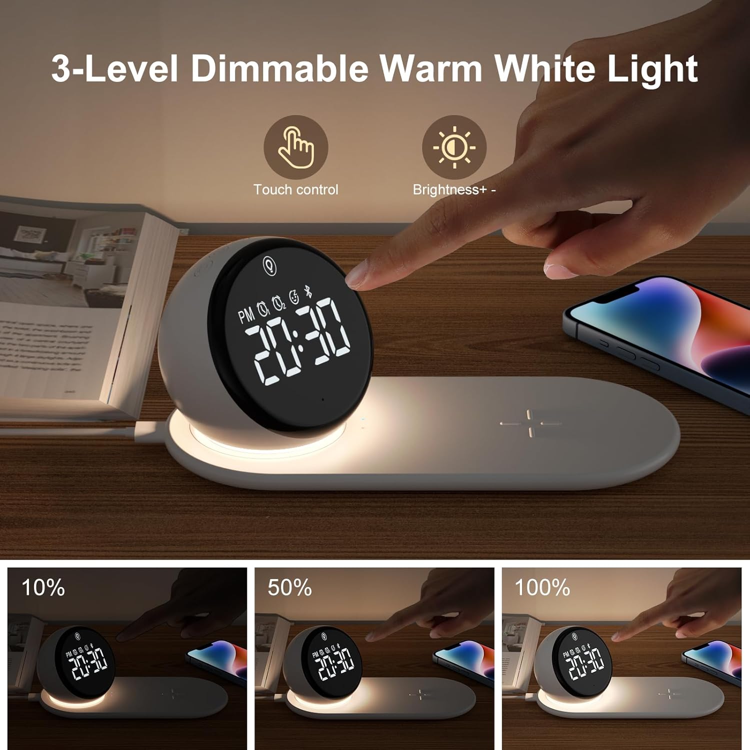 Doopo 5-in-1 Alarm Clock with Wireless Charging and Night Light