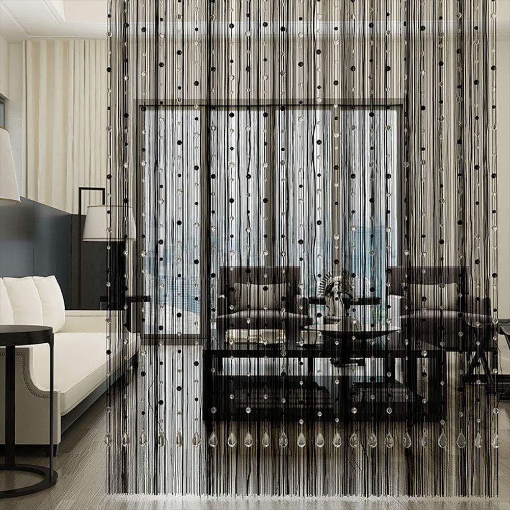 Beaded Curtain with Black Tassels for Room Dividers