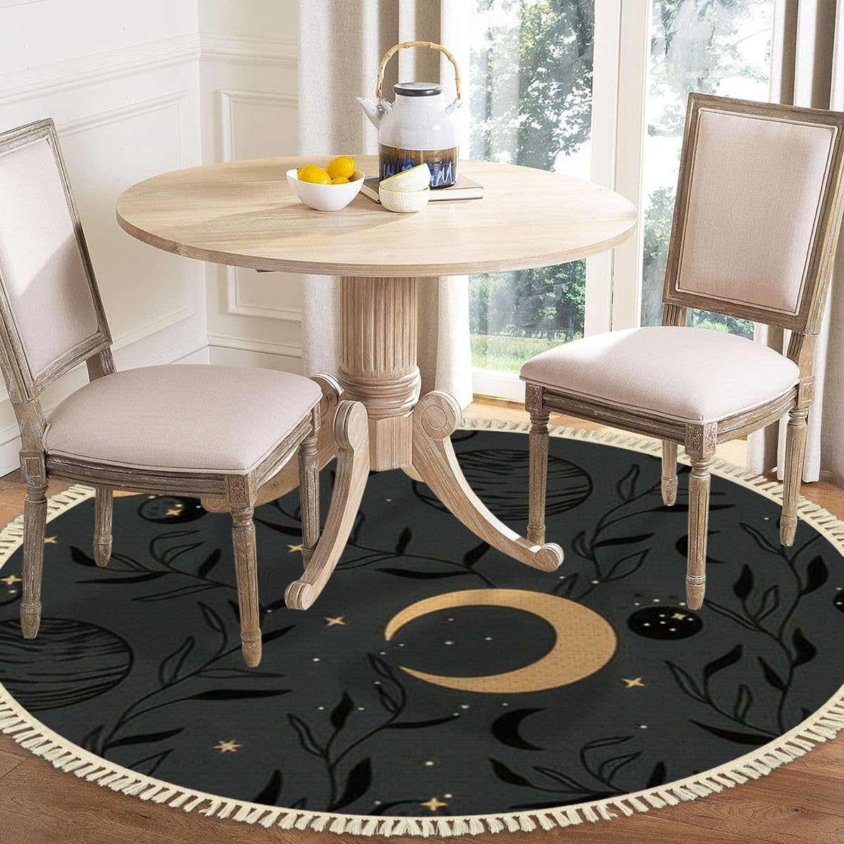 4 Round Tassels Carpet Bohemian Celestial Pattern Area Rug
