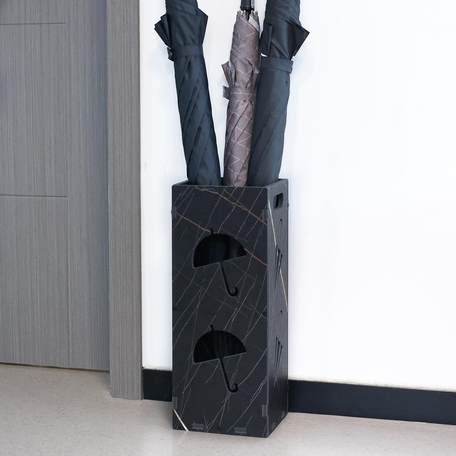 Square Freestanding Black Umbrella Stand with Drip Tray