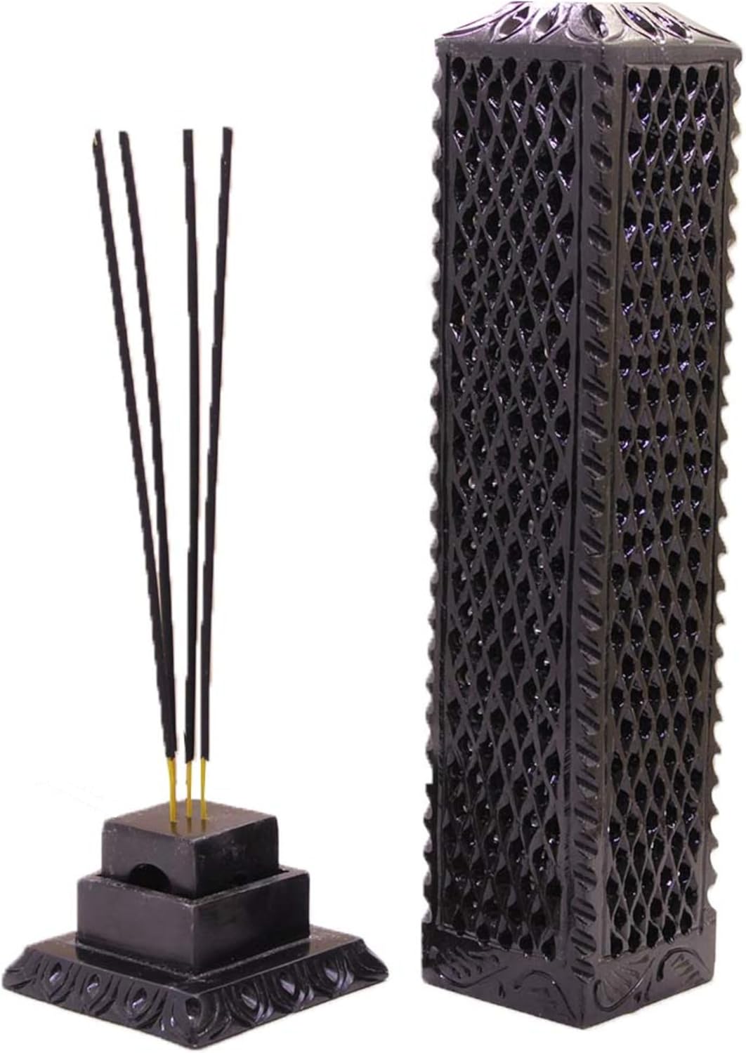KC KULLICRAFT Handmade Black Soapstone Incense Stick Burner