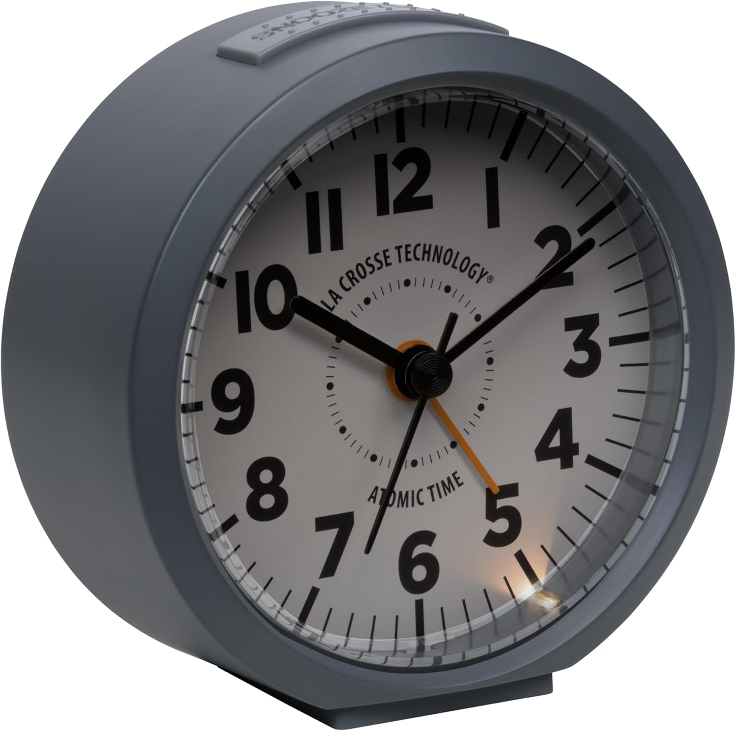 La Crosse Technology Atomic Analog Alarm Clock 4 Inch Round Gray