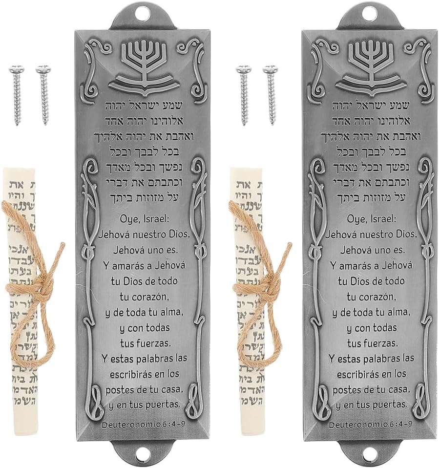 LOGOFUN 2PCS Jewish Mezuzah Scroll Alloy Door Decor