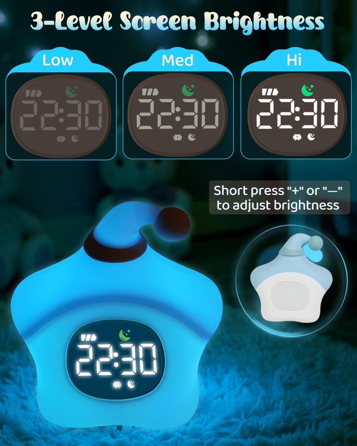 Star Alarm Clock with Night Light for Kids Blue