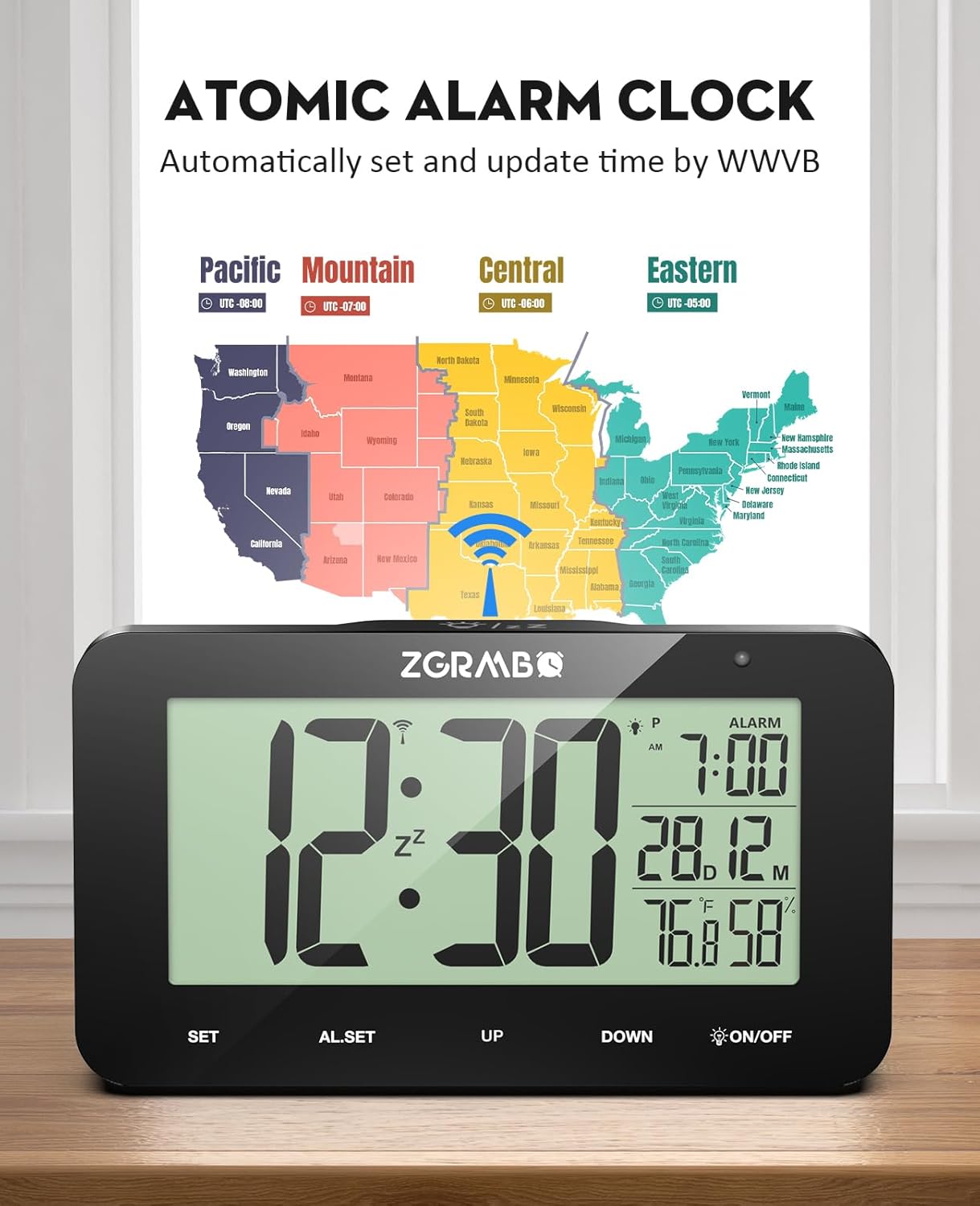 Atomic Alarm Clock with Night Light and Temp Humidity Monitoring