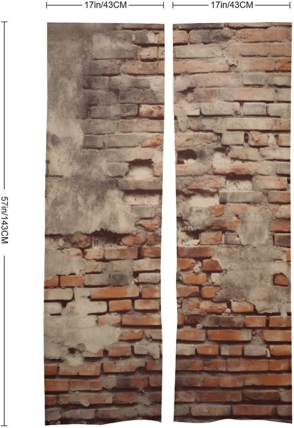 Ancient Worn Brick Wall Door Cover Curtain 57x17 Inches