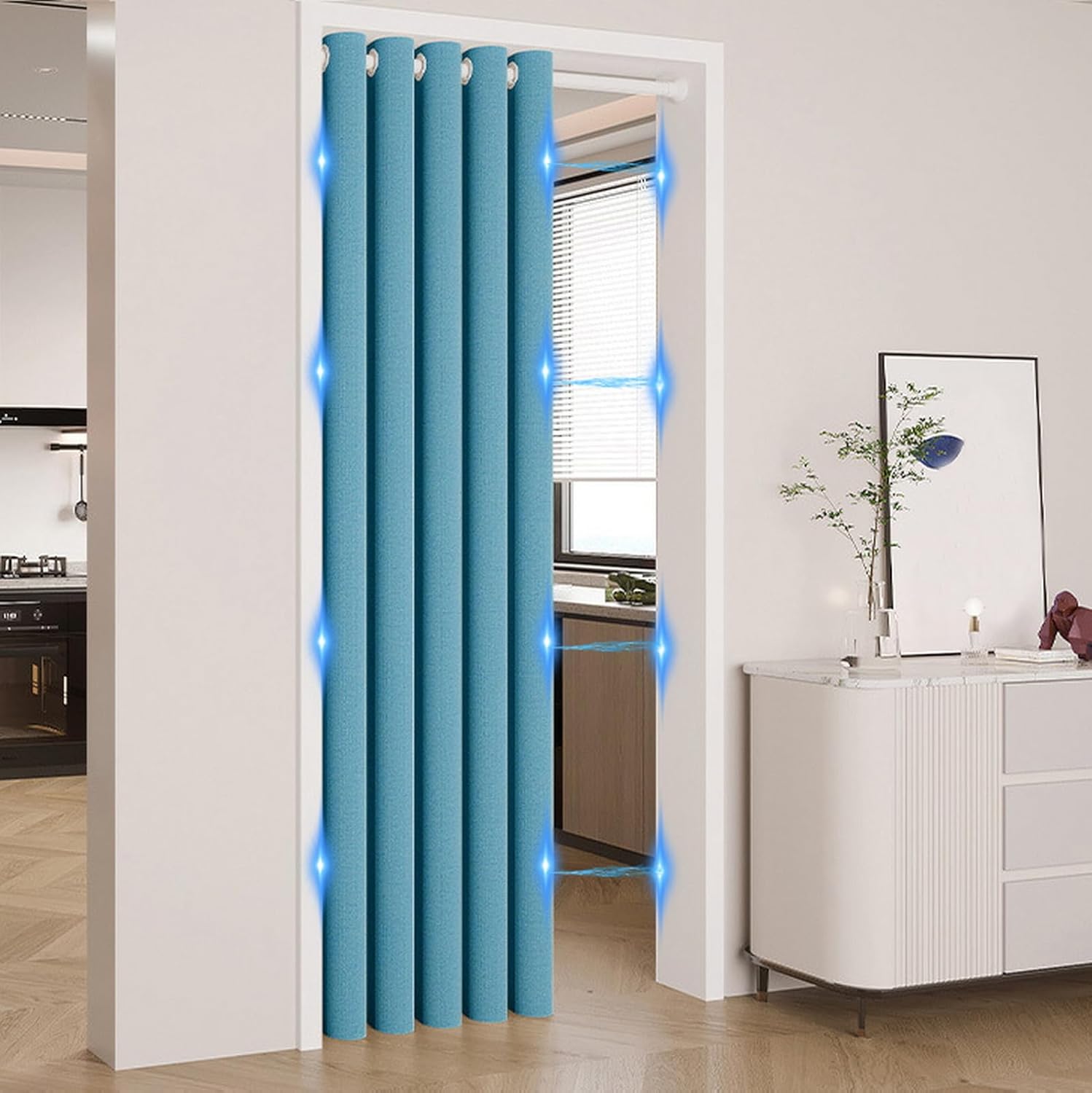 Magnetic Thermal Insulated Door Curtain 71x94 Blue