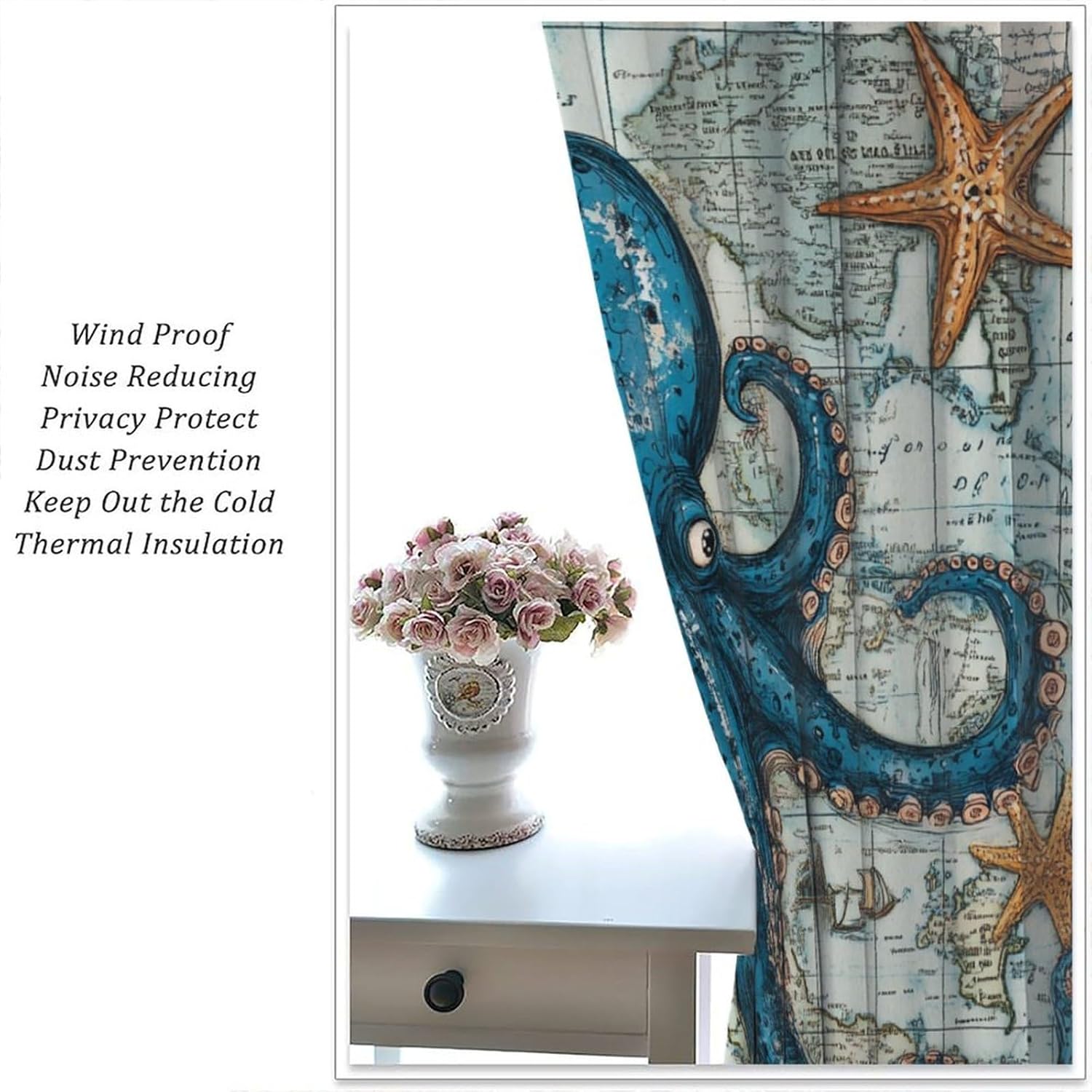 Blue Octopus Animal Blackout Curtains 2 Panels