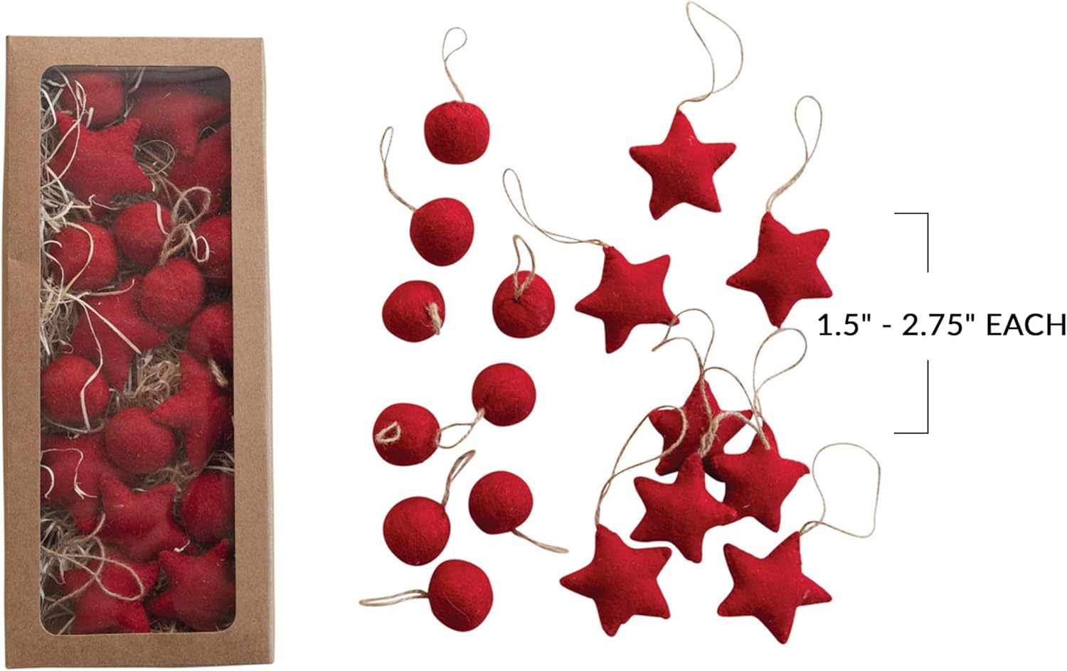 Creative Co Op Red Wool Felt Ball and Star Ornaments Set of 18