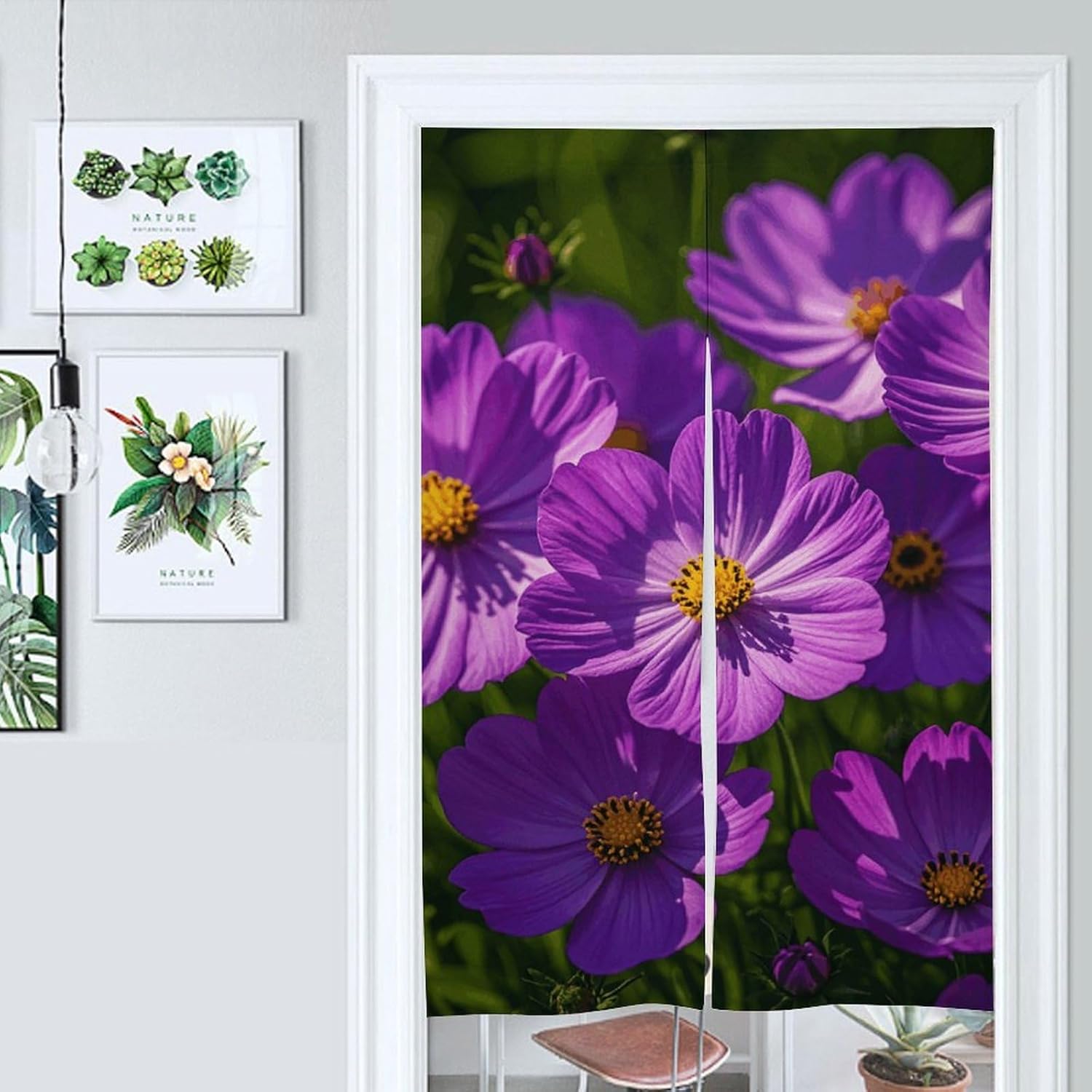 Purple Flowers Door Cover Curtain 57x17 Inches