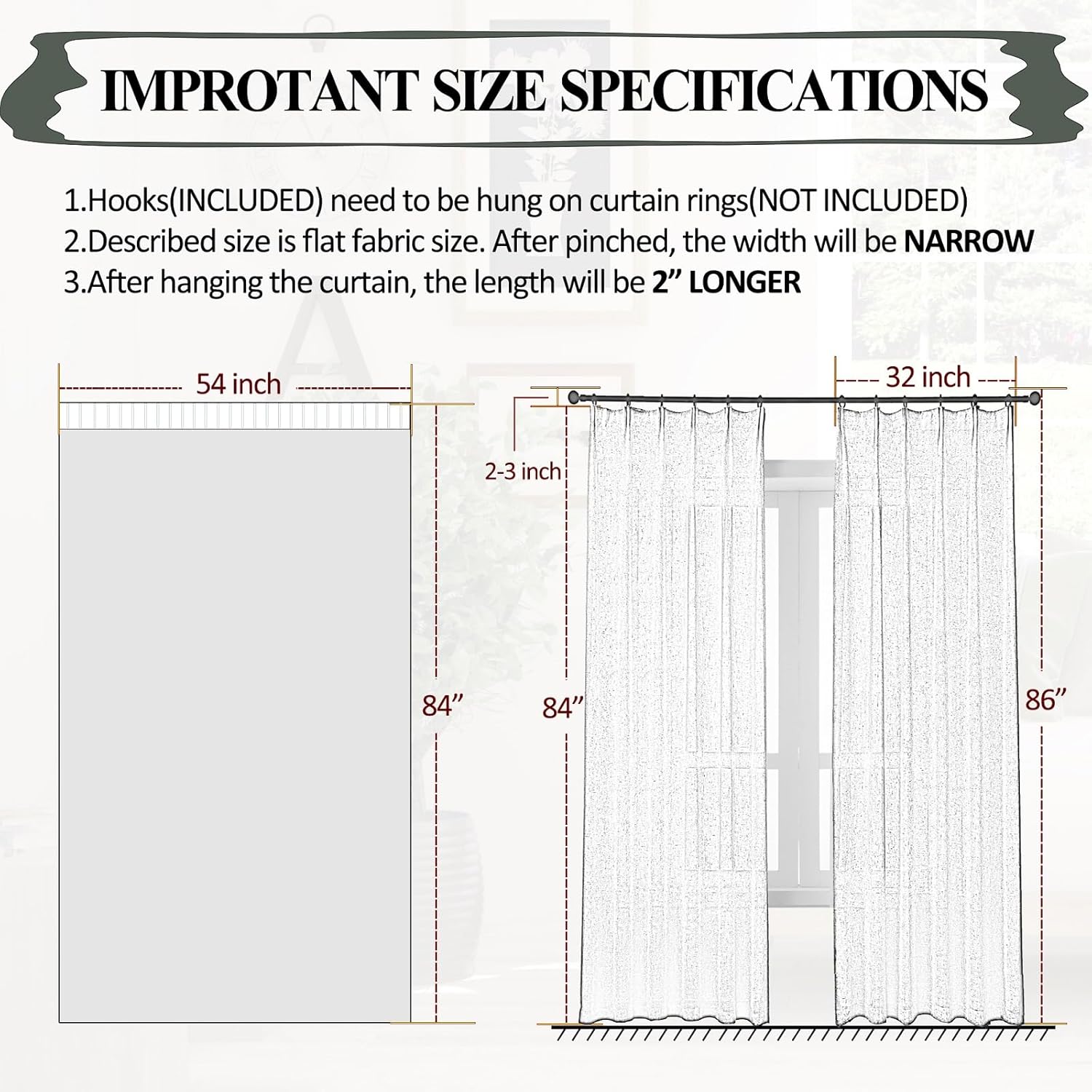 Off White Sheer Curtains 92 Inch Custom 2 Panels