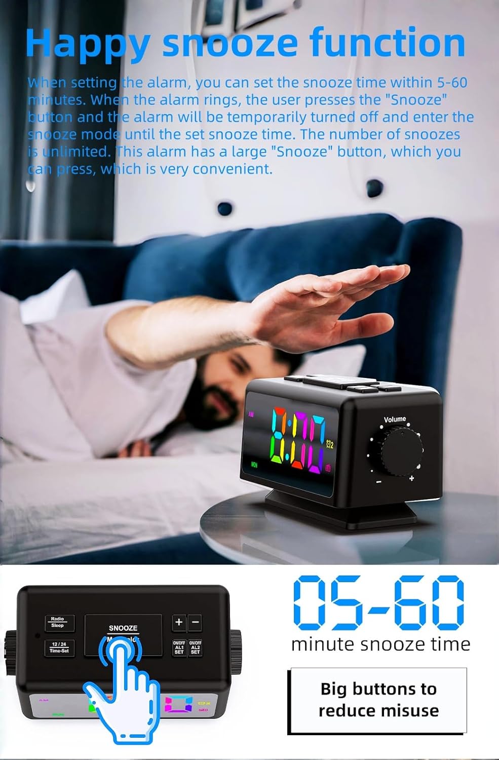YHFITN RGB Alarm Clock with Perpetual Calendar and FM Radio