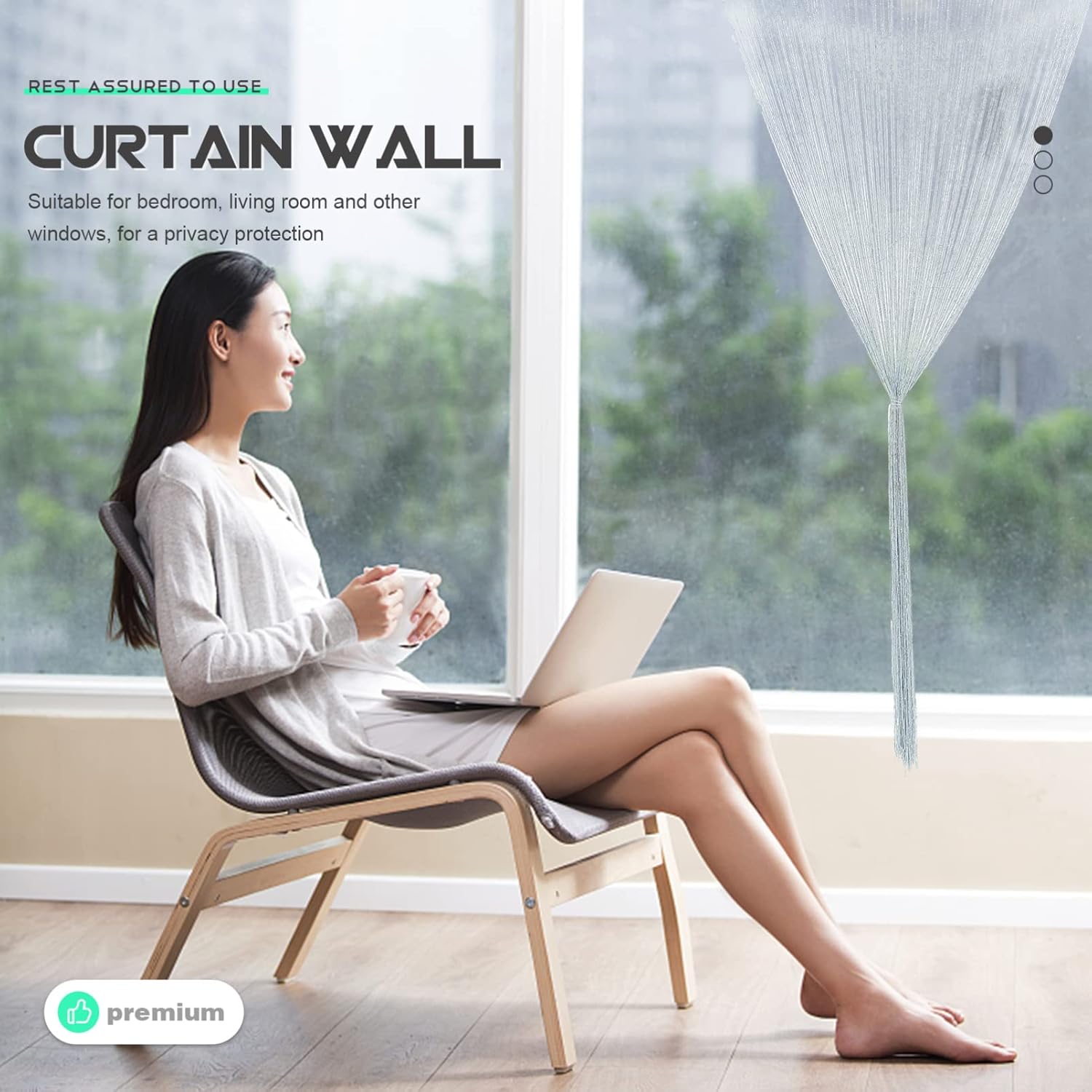 FOMIYES Grey Tassel Curtain for Doors and Windows