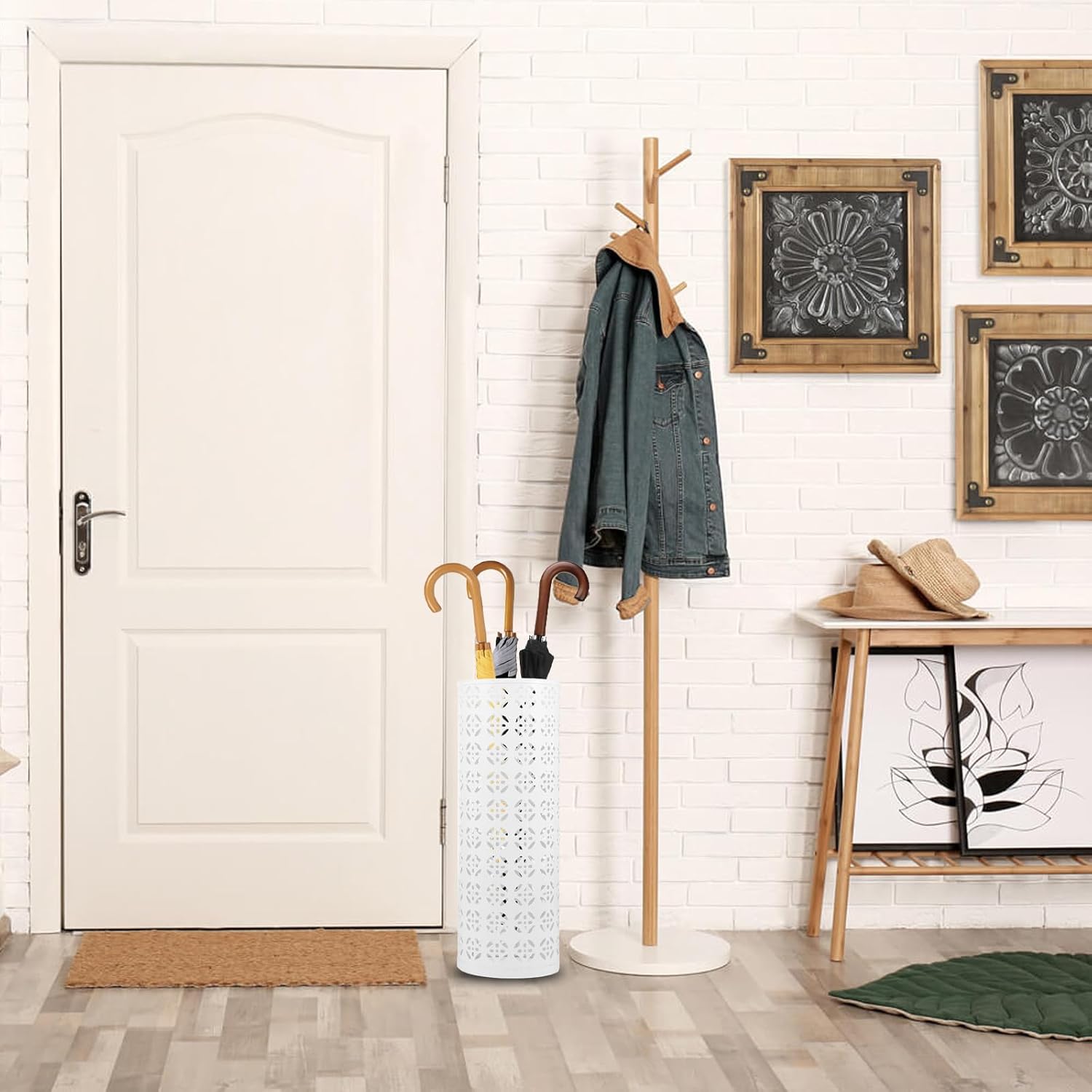 Modern Metal Umbrella Stand for Entryway White