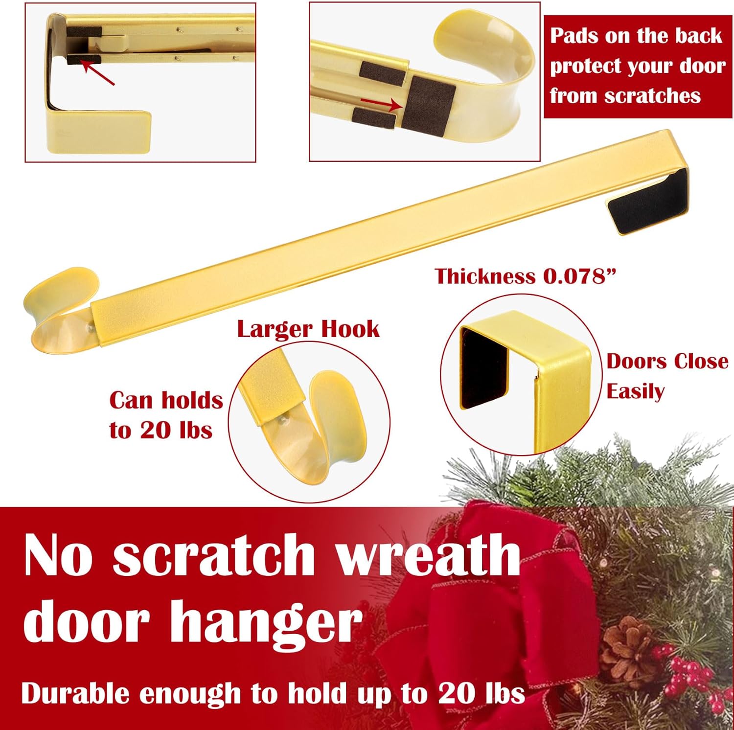 Adjustable Wreath Hanger for Front Door Non Scratch 20lbs Metal Hook
