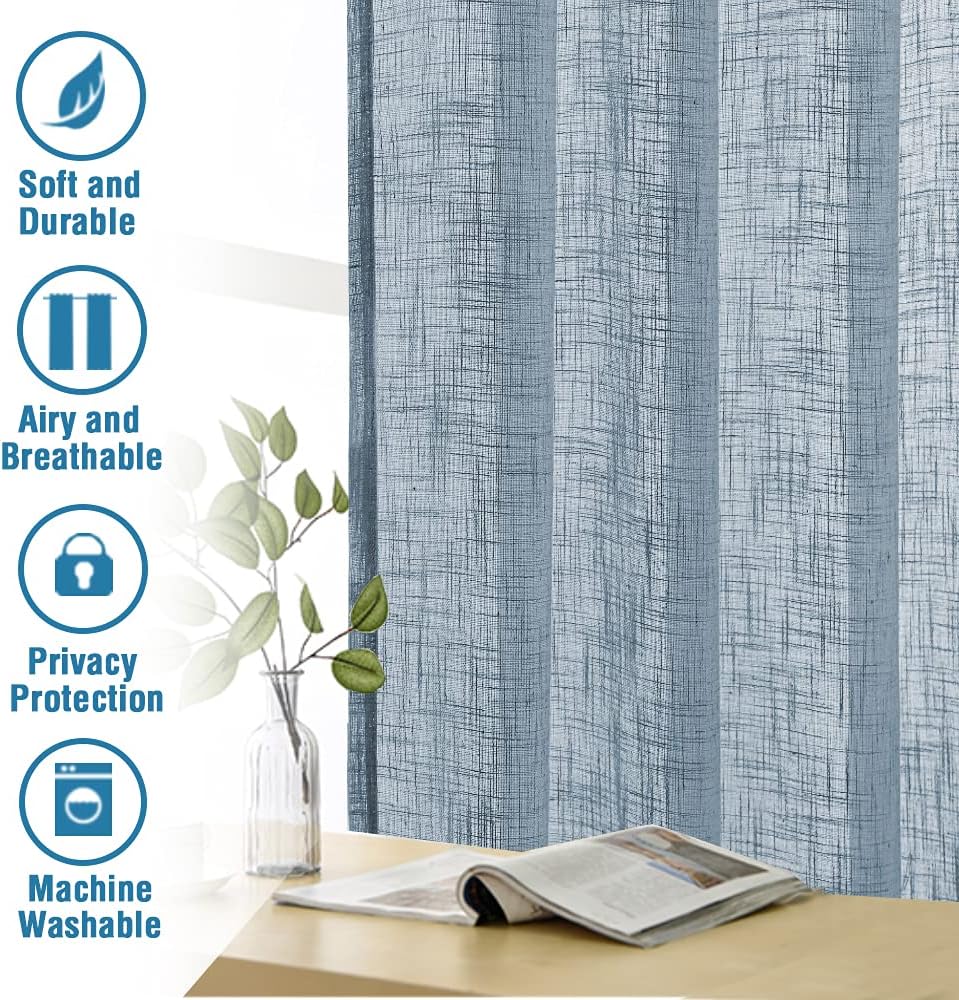 HVERSAILTEX Linen Curtains 52x63in Stone Blue
