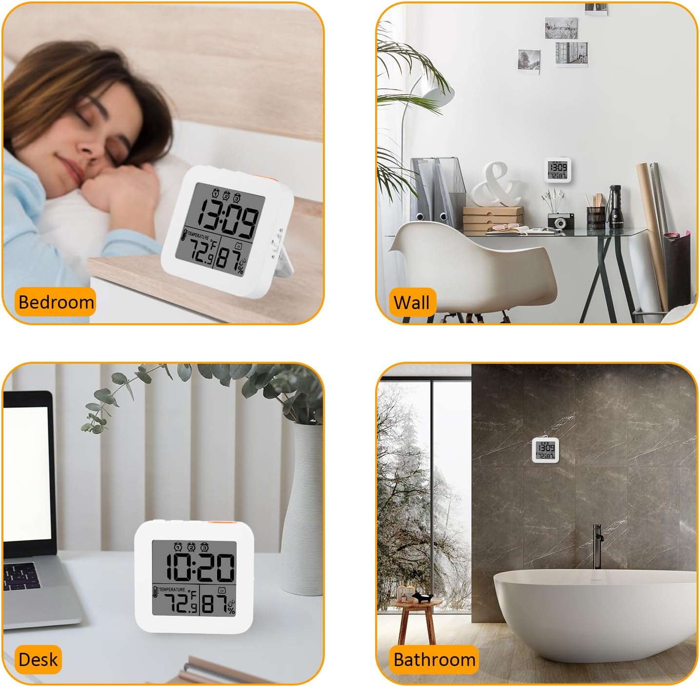 WinFong Small Digital Alarm Clock with 3 Bells and Temperature Humidity Display