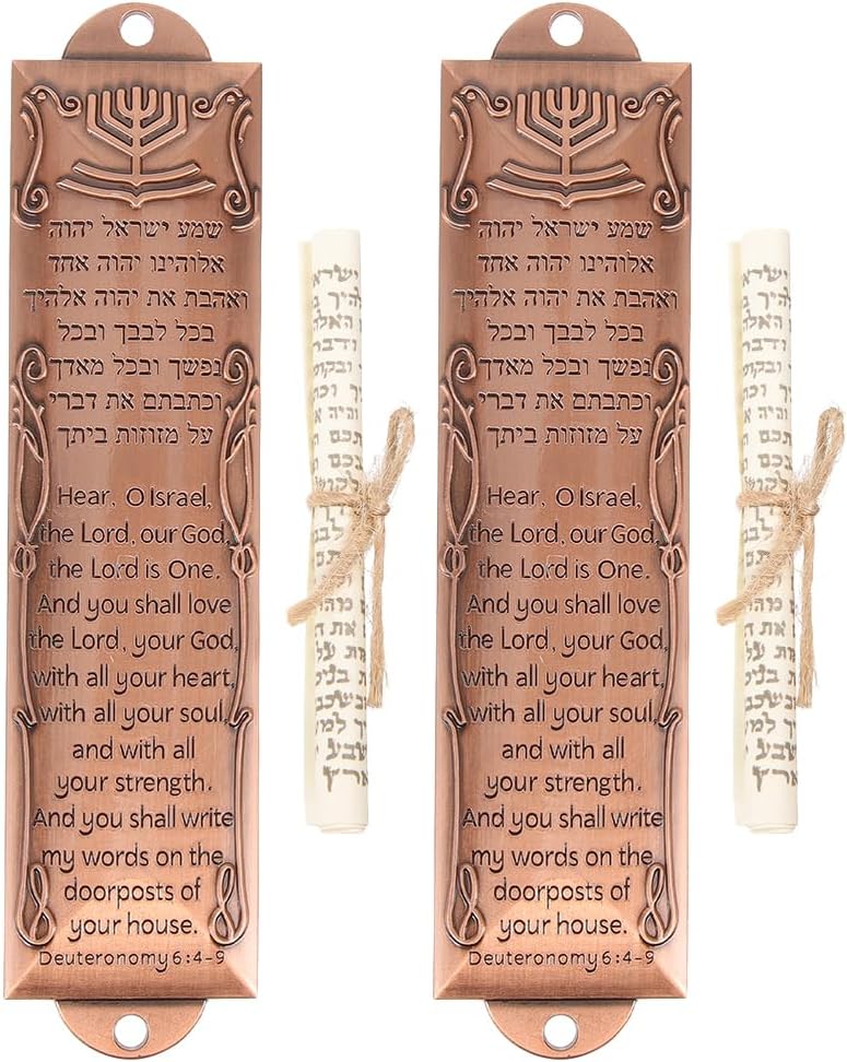 LOGOFUN 2PCS Bronze Mezuzah with Scroll Case