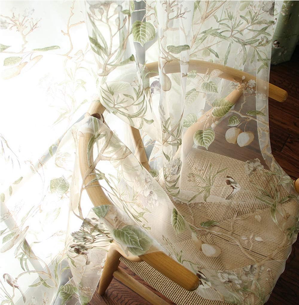 PureAqu Floral Birds Rod Pocket Panel Curtain