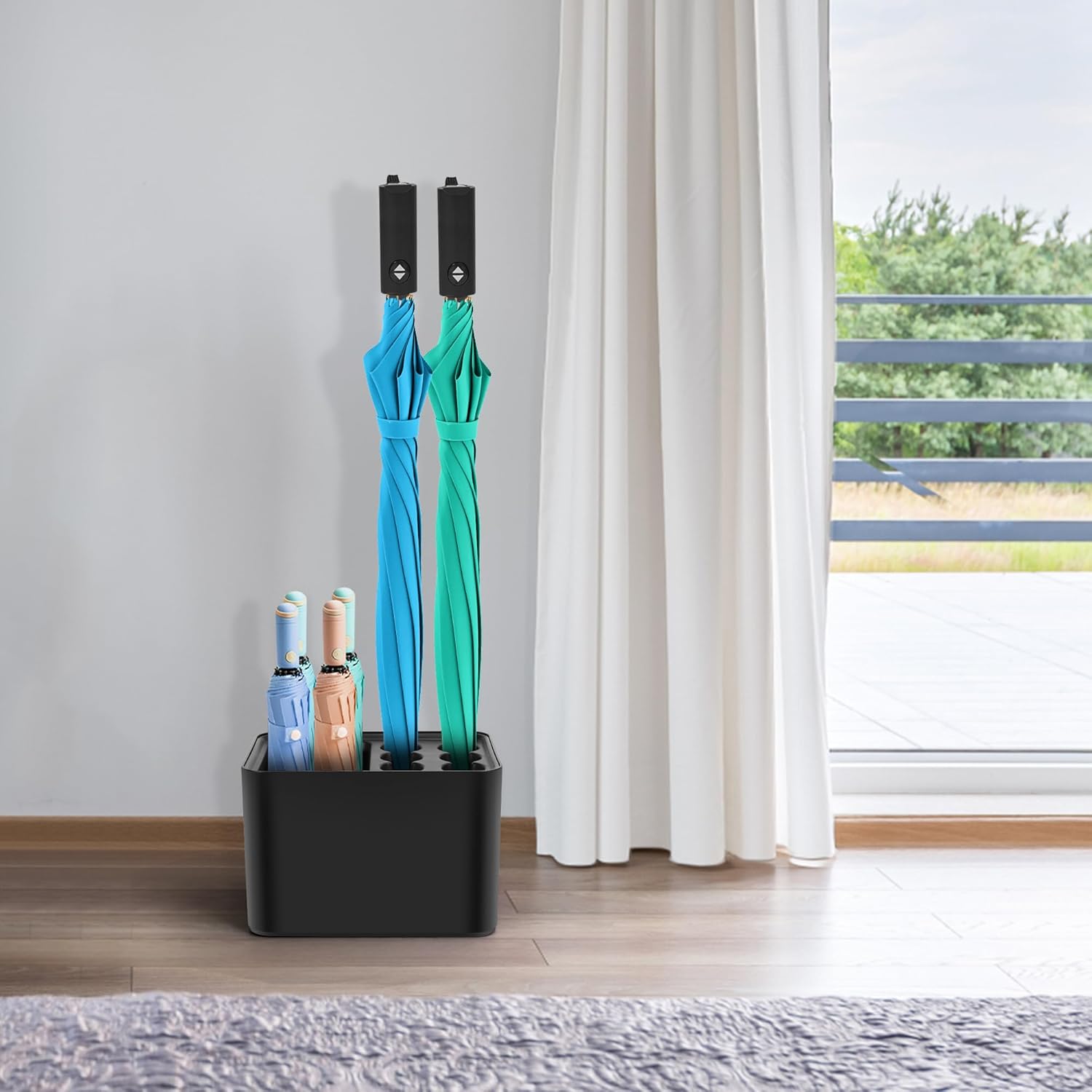 DricRoda 10 Umbrella Stand with Drip Tray Black