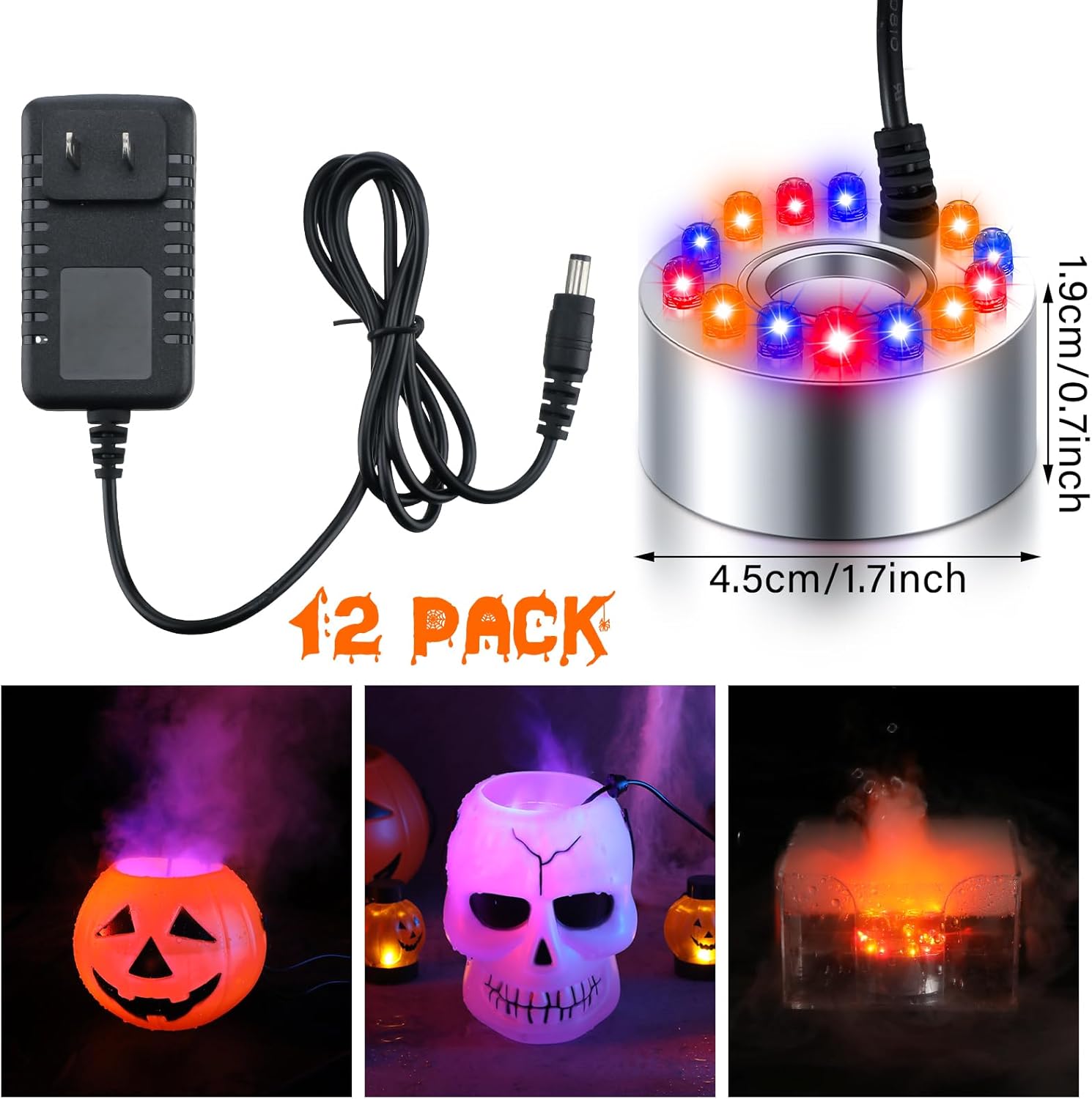 Retisee 12 Pack Halloween Mist Maker Fogger with LED Light