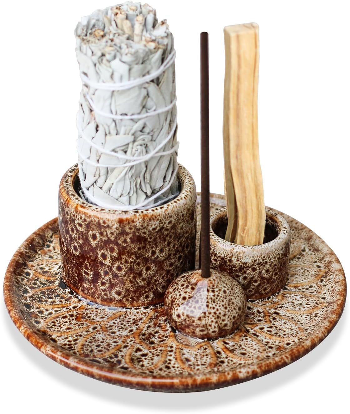 Palo Santo Sticks Holder Ceramic Incense Burner Brown White