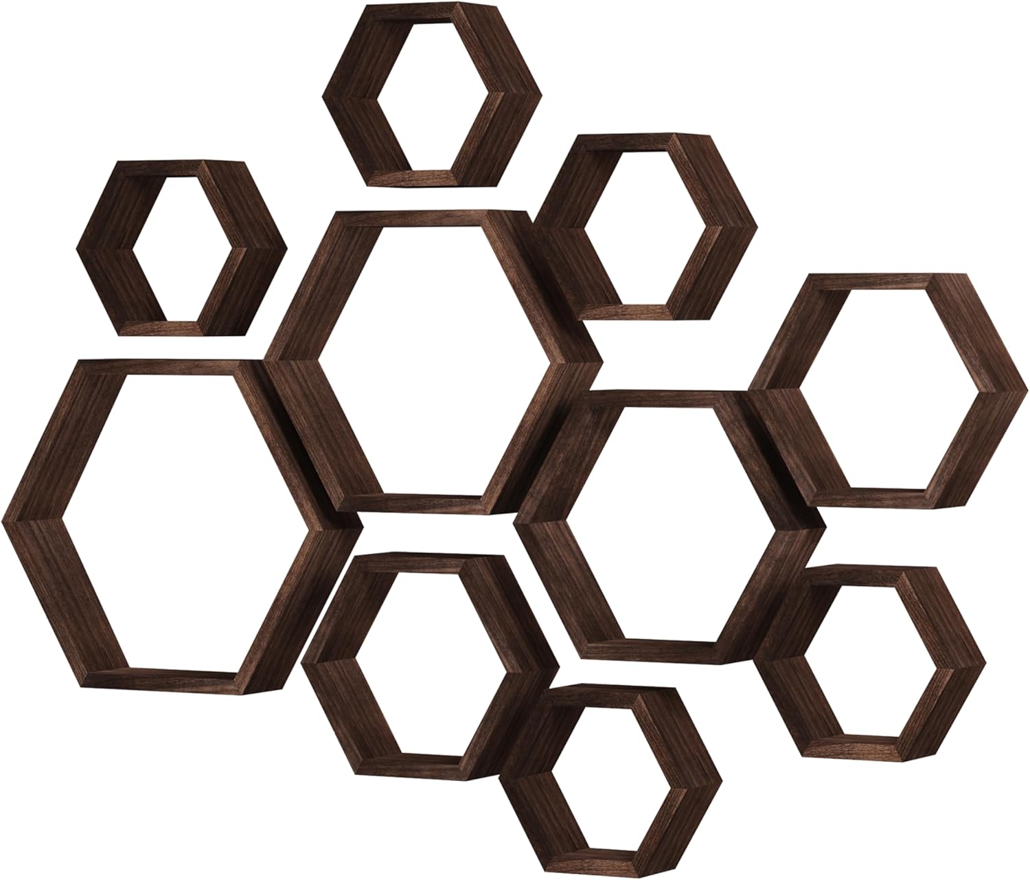 WONFUlity Hexagon Floating Shelf Wall Mount Wood Decor