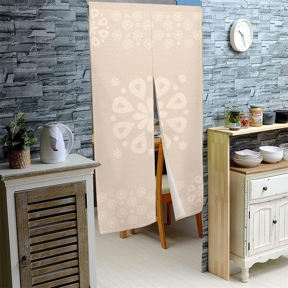 Leowefowa Japanese Noren Curtain with Flowers Print Beige