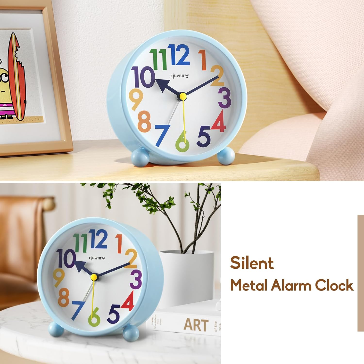 Metal Super Silent Beep Alarm Clock Ice Blue