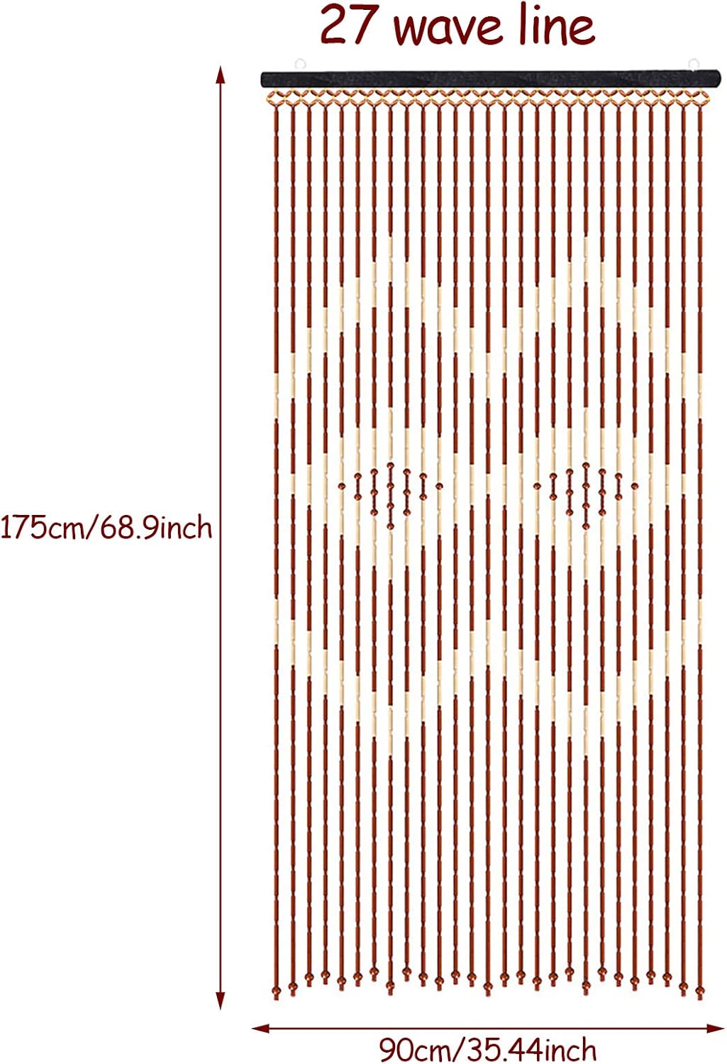 Wooden Bead Door Curtain with Jagged Pattern 27 Lines