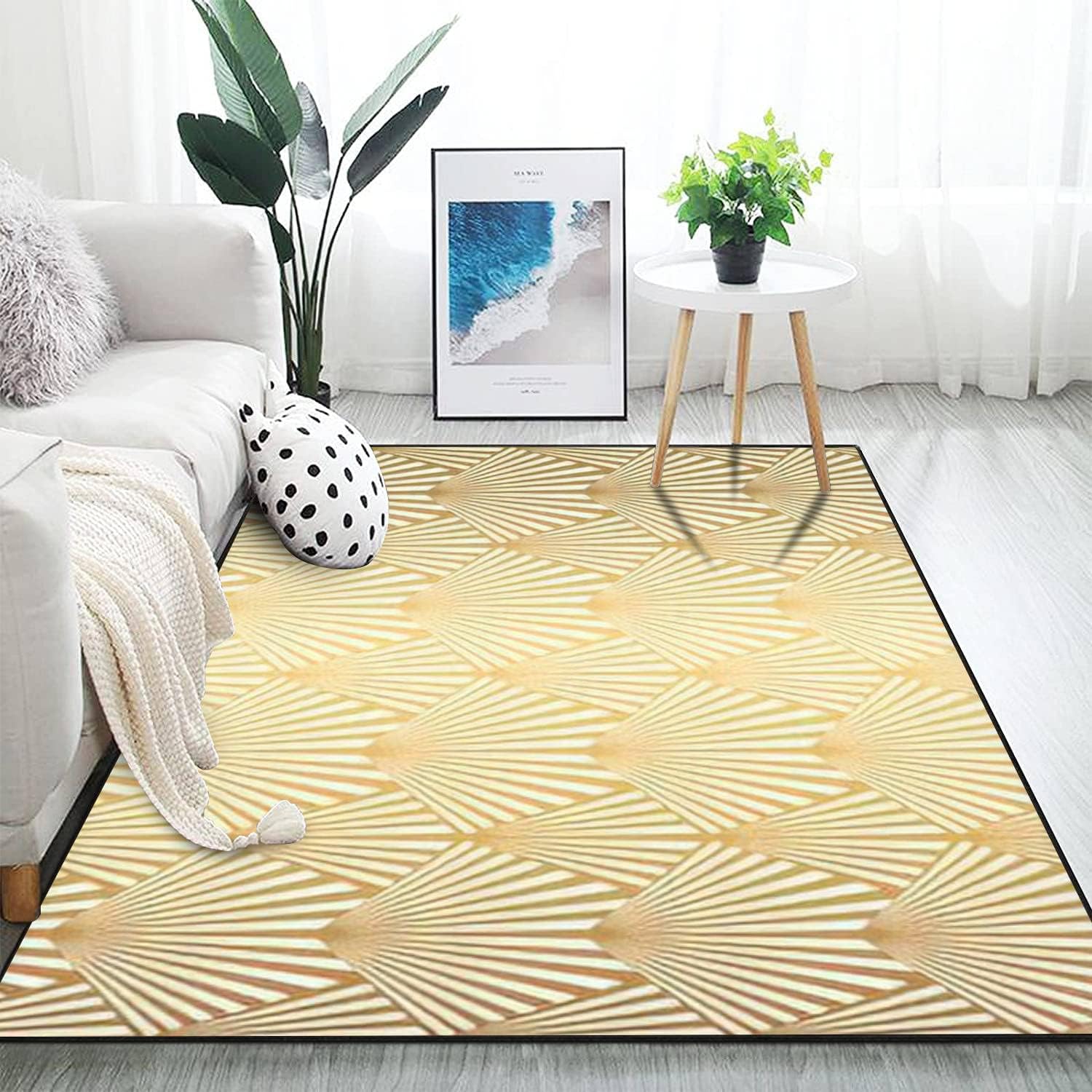Modern 3D Art Deco Area Rug with Gold Shells and Scales
