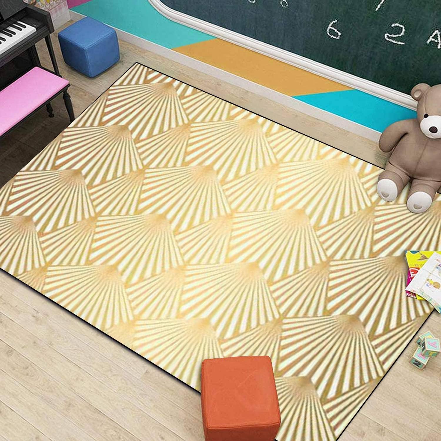 Modern 3D Art Deco Area Rug with Gold Shells and Scales