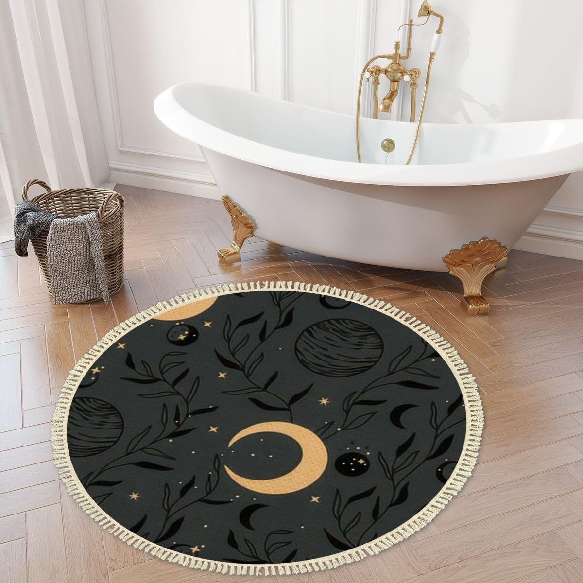 4 Round Tassels Carpet Bohemian Celestial Pattern Area Rug