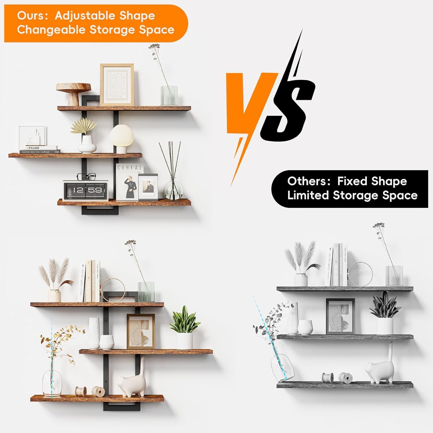 Homode 3 Tier Floating Wall Shelves for Bathroom Bedroom Kitchen