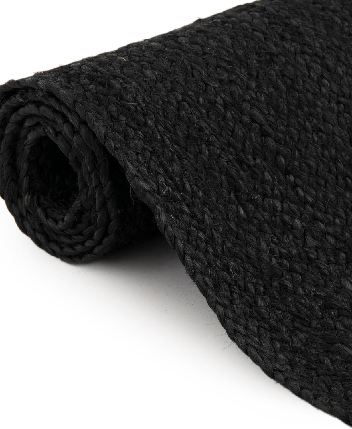 Pure Black Jute Area Rug 3x10 Feet for Living Room