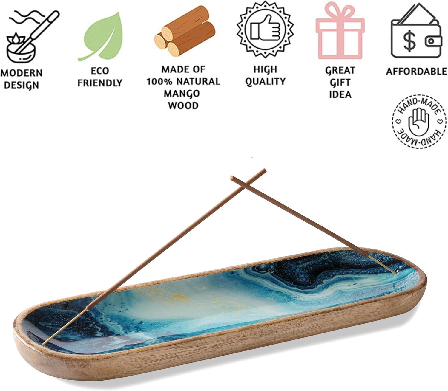 Folkulture Blue Mango Wood Incense Holder 12 Inches
